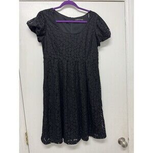 Chris McLaughlin Women's Black Lace Dress Size 10 Short Sleeves LBD Missing Belt